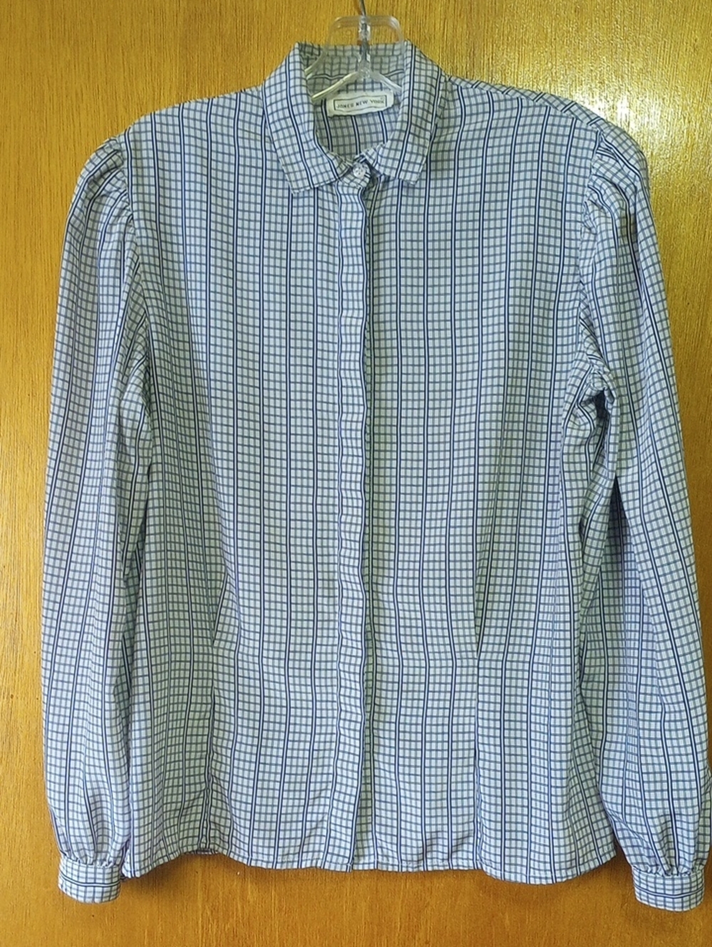 Jones New York Classic Traditional Plaid Polyester Vintage Retro Blouse, Med?